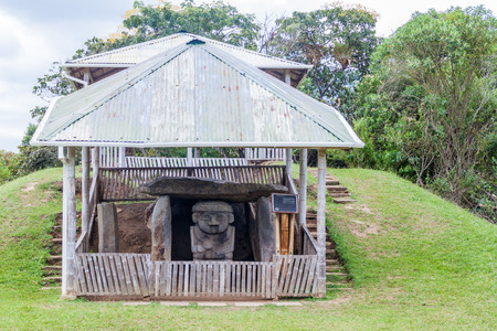 Statue located at Alto de los Idolos archeological site near San Agustin, Colombia