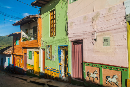 Colorful decorated houses in Guatape village, Colombiaのeditorial素材