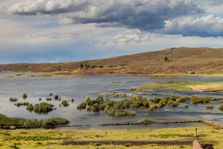 Lake Umayo near Sillustani ruins, Peruの写真素材