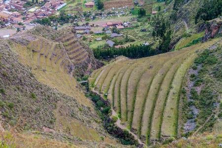 Ancient Inca's agricultural terraces near Pisac village, Peru