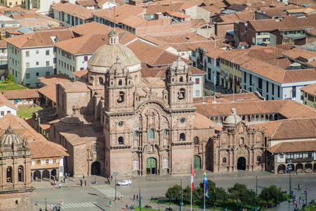 Aerial view of La Compania de Jesus church in Cuzco, Peru