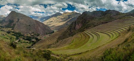 Inca agricultural terraces in Pisac, Sacred Valley, Peru