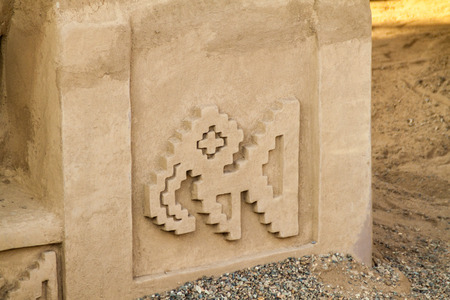 Detail of a decoration at the ruins of adobe city Chan Chan in Trujillo, Peru