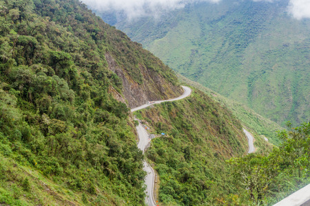 Mountain road from Olllantaytambo to Quillabamba in Abra Malaga pass section, Peruの写真素材