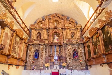 YANQUE, PERU - MAY 29, 2015: Interior of a church in Yanque Village near Colca Canyonのeditorial素材