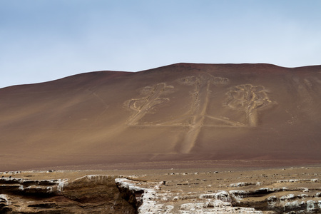 Giant Candelabra carving (Candelabra of the Andes) on Paracas peninsula,Peruの写真素材