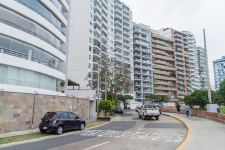 LIMA, PERU - JUNE 4, 2015: High apartment buildings in Miraflores district of Lima, Peru.のeditorial素材