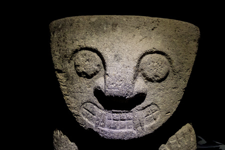 Ancient statues at archeological site in San Agustin, Colombiaのeditorial素材