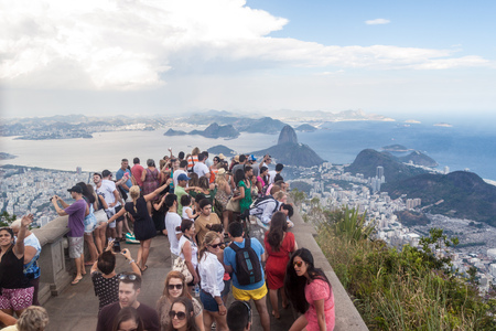 RIO DE JANEIRO, BRAZIL - JANUARY 28, 2015: Crowd of people visiting Christ the Redeemer in Rio de Janeiro, Brazilのeditorial素材