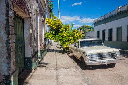 MERCEDES, ARGENTINA - FEB 12, 2015: Old Ford car on a street of Mercedes town.のeditorial素材