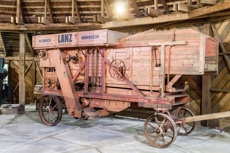 FRUTILLAR, CHILE - MARCH 1, 2015: Old wooden machine in Historic German Colonial Museum in Frutillar village. The region is known for a strong population of german immigrants.のeditorial素材