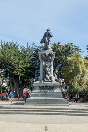 PUNTA ARENAS, CHILE - MARCH 4, 2015: Ferdinand Magellan monument at Plaza Munoz Gamero square in Punta Arenas, Chile.のeditorial素材