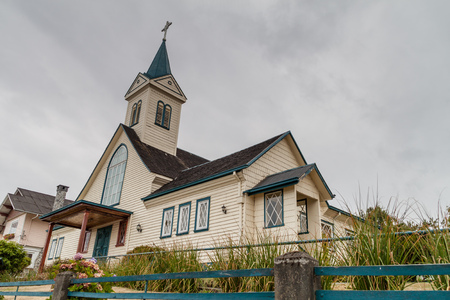 Wooden church in Frutillar village, Chileの写真素材