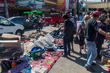 SANTIAGO, CHILE - MARCH 28, 2015: Street market in Bellavista neighborhood of Santiago, Chileのeditorial素材