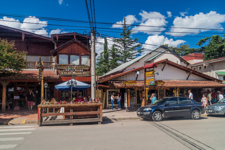 VILLA GENERAL BELGRANO, ARGENTINA - APR 3, 2015: Restaurants in Villa General Belgrano, Argentina. Village now serves as a Germany styled tourist attraction.のeditorial素材