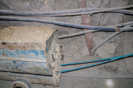 Mine wagon inside Cerro Rico mine in Potosi, Bolivia.の写真素材