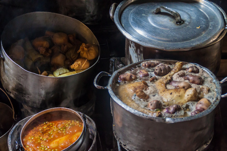 View of a street food stall on a market in Tilcara village, Argentinaの写真素材