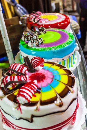 Cakes at the market in Potosi, Bolivia.の写真素材