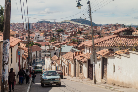 SUCRE, BOLIVIA - APRIL 21, 2015: Aerial view of Sucre, Boliviaのeditorial素材