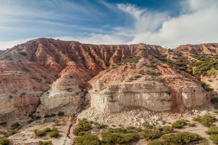 Colorful layered rocks near Humahuaca, Argentinaの写真素材