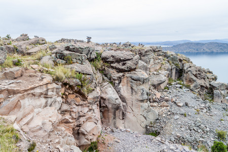 Rocks on Pachatata hill on Amantani island in Titicaca lake, Peruの写真素材