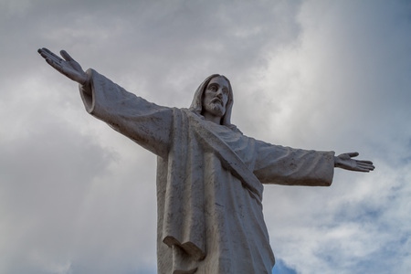 Statue of Jesus Christ on the mountain in Cuzco, Peruの写真素材