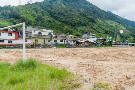 RIO VERDE, ECUADOR - JUNE 22, 2015: View of a soccer field in a small village Rio Verde, Ecuador.の写真素材