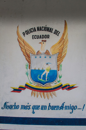 LA BALSA, ECUADOR - JUNE 14, 2015: Ecuadorian police slogan: National police of Ecuador. Much more than just a good friend.のeditorial素材