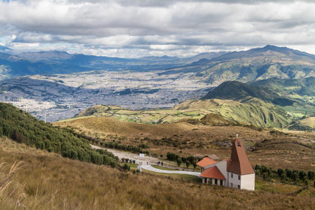 Iglesia La Dolorosa church, Cruz Loma, Quito (capital of Ecuador) in the backgroundの写真素材
