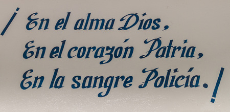 Ecuadorian police slogan: God in the soul, fatherland in the heart, police in the blood.の写真素材