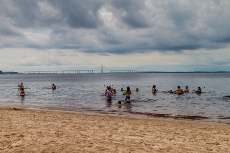 MANAUS, BRAZIL - JULY 25, 2015: People at Praia da Ponta Negra beach.のeditorial素材