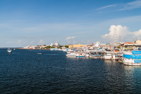 SANTAREM, BRAZIL - JULY 29, 2015: River boats anchored in Santarem, Brazilのeditorial素材