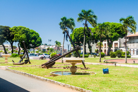 CAYENNE, FRENCH GUIANA - AUGUST 3, 2015: Old anchors at Place Leopold Heder square in Cayenne, capital of French Guiana.のeditorial素材