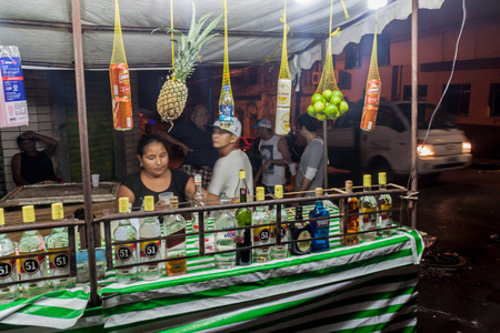 MANAUS, BRAZIL - JULY 26, 2015: Alcoholic drink stall in the center of Manaus.のeditorial素材