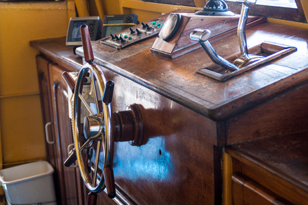 AMAZON, BRAZIL - JUNE 27, 2015: Helm of the boat Anna Karoline II which plies river Amazon between...