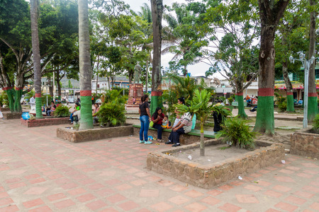 SANTA ELENA DE UAIREN, VENEZUELA - AUGUST 12, 2015: Plaza Bolivar square in Santa Elena town. Santa Elena is home to many travel agencies offering tours to Canaima National Park.のeditorial素材
