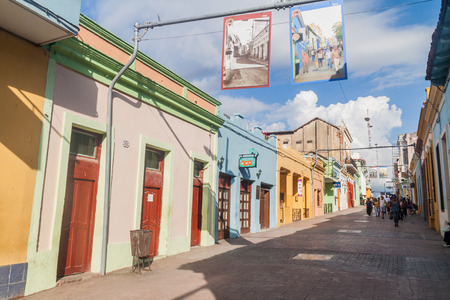 SANTIAGO DE CUBA,  CUBA - JAN 31, 2016: Pedestrian zone at Aguilera street in Santiago de Cuba, Cubaのeditorial素材