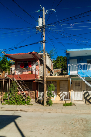 Colorful houses and mess of wires in Guantanamo, Cubaのeditorial素材