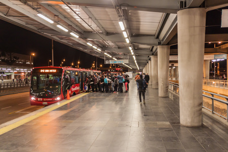 BOGOTA, COLOMBIA - SEPTEMBER 24, 2015: Station of Transmilenio bus system in Bogota.のeditorial素材
