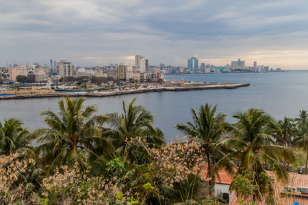 Skyline of Havana from La Cabana fortress in Havana, Cubaの写真素材