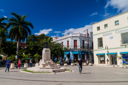 CAMAGUEY, CUBA - JAN 26, 2016: View of Plaza Maceo square in Camaguey. In the middle, tehre is a monument of Antonio Maceo.のeditorial素材