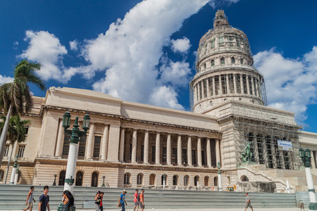 HAVANA, CUBA - FEB 22, 2016: National Capitol under reconstruction.の写真素材