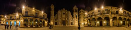 HAVANA, CUBA - FEB 20, 2016: Panorama of Plaza de la Catedral square in Habana Vieja.のeditorial素材
