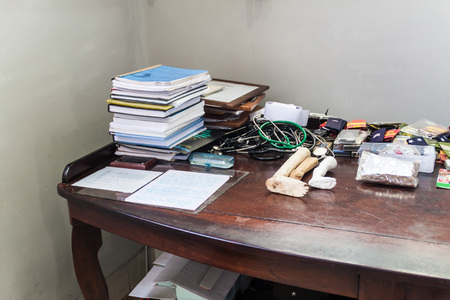 EL COBRE,  CUBA - FEB 1, 2016: Collection of the offerings giving thanks for favor bestowed by the Virgin (Our Lady of Charity). Church in El Cobre village, Cubaのeditorial素材