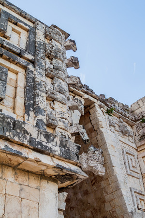 Detail of the Palacio del Gobernador (Governor's Palace) building in the ruins of the ancient Mayan city Uxmal, Mexicoの写真素材