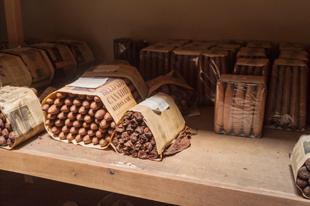 ESTELI, NICARAGUA - APRIL 21, 2016: Stored cigars at Tabacalera Santiago cigar factory in Esteli.のeditorial素材