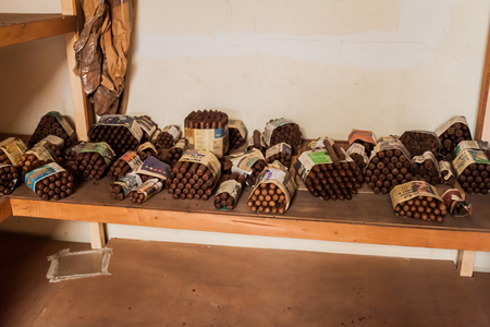 ESTELI, NICARAGUA - APRIL 21, 2016: Stored cigars at Tabacalera Santiago cigar factory in Esteli.のeditorial素材