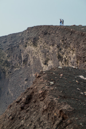 TELICA, NICARGAUA - APRIL 26, 2016: Tourists at the rim of Telica volcano crater, Nicaraguaのeditorial素材