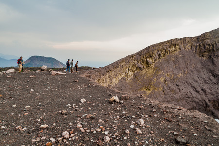 TELICA, NICARGAUA - APRIL 26, 2016: Tourists at the rim of Telica volcano crater, Nicaraguaのeditorial素材