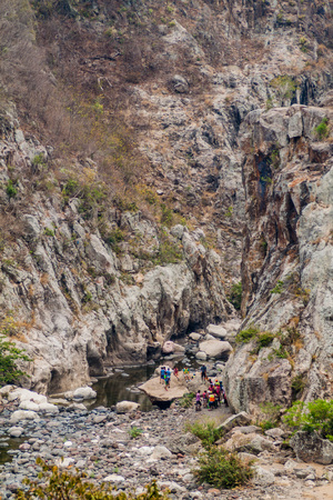 SOMOTO, NICARAGUA - APRIL 24, 2016: Group of tourists in Somoto canyon.のeditorial素材